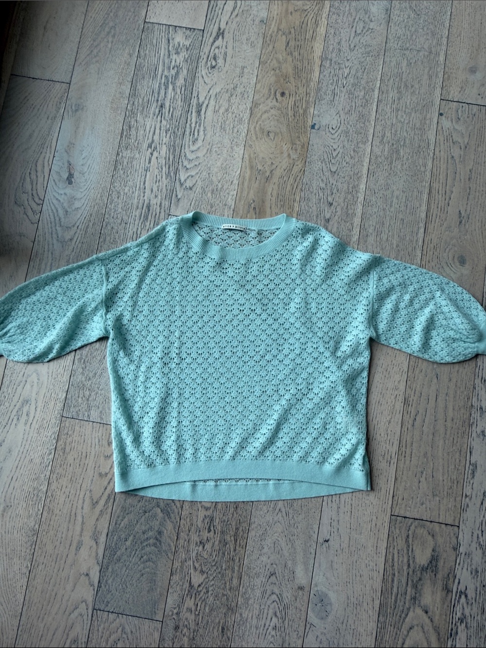 Light mint Green/turquoise Openwork Knit Women's Top